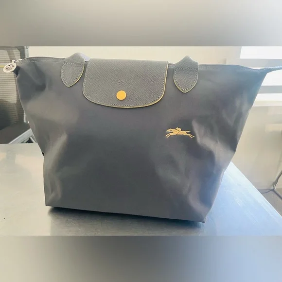 LONGCHAMP Le Pliage Nylon Tote Bag - Grey With Yellow Branding & Accents - Picture 6 of 16